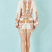 Yumi Ivory Viscose Floral Border Shorts