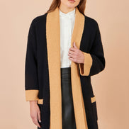 Yumi Black Open Cardigan With Contrast Border