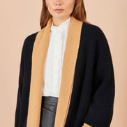 Yumi Black Open Cardigan With Contrast Border