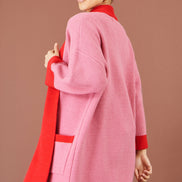 Yumi Pink Contrast Knitted Cardigan
