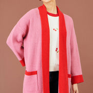 Yumi Pink Contrast Knitted Cardigan