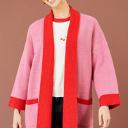 Yumi Pink Contrast Knitted Cardigan