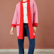 Yumi Pink Contrast Knitted Cardigan