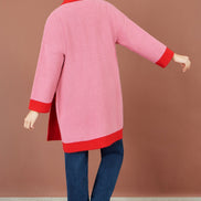 Yumi Pink Contrast Knitted Cardigan