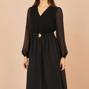 Yumi Black Midi Dress With Buckle Detail