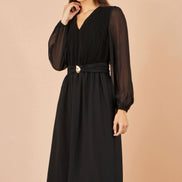 Yumi Black Midi Dress With Buckle Detail