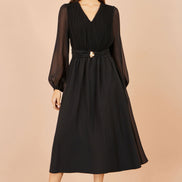 Yumi Black Midi Dress With Buckle Detail