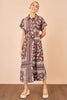 Yumi Brown Scarf Print Midi Shirt Dress