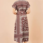 Yumi Brown Scarf Print Midi Shirt Dress