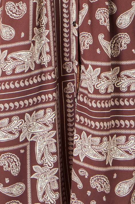 Yumi Brown Scarf Print Midi Shirt Dress