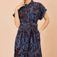 Yumi Brown Paisley Midi Shirt Dress
