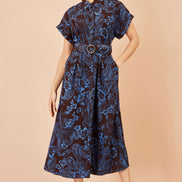 Yumi Brown Paisley Midi Shirt Dress