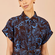 Yumi Brown Paisley Midi Shirt Dress