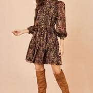 Yumi Brown Paisley Long Sleeve Shirt Dress