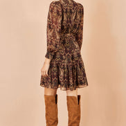 Yumi Brown Paisley Long Sleeve Shirt Dress