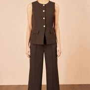 Yumi Brown Long Line Button Waistcoat Top