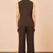 Yumi Brown Long Line Button Waistcoat Top