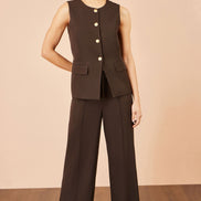 Yumi Brown Wide Leg Stretch Trousers