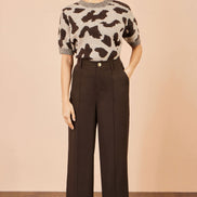 Yumi Brown Wide Leg Stretch Trousers