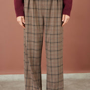 Yumi Brown Check Wide Leg Trousers