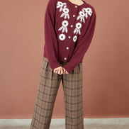 Yumi Brown Check Wide Leg Trousers