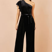Yumi Black One Shoulder Velvet Jumpsuit