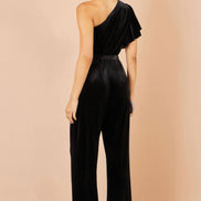 Yumi Black One Shoulder Velvet Jumpsuit