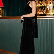 Yumi Black Velvet One Shoulder Jumpsuit With Scarf