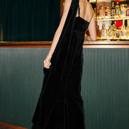 Yumi Black Velvet One Shoulder Jumpsuit With Scarf