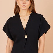 Yumi Black Knitted Viscose Kimono Cardigan With Buttons