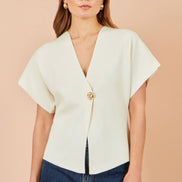 Yumi Ivory Knitted Viscose Kimono Cardigan With Buttons