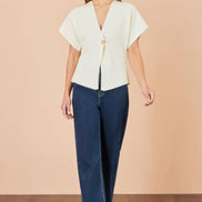 Yumi Ivory Knitted Viscose Kimono Cardigan With Buttons
