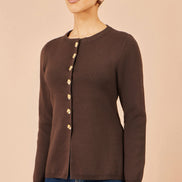 Yumi Brown Knitted Fitted Peplum Cardigan