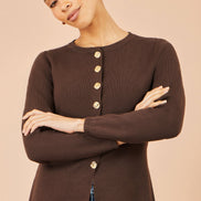 Yumi Brown Knitted Fitted Peplum Cardigan