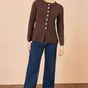 Yumi Brown Knitted Fitted Peplum Cardigan