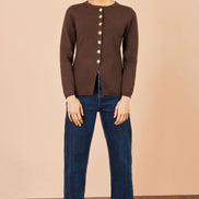 Yumi Brown Knitted Fitted Peplum Cardigan
