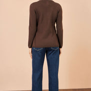 Yumi Brown Knitted Fitted Peplum Cardigan