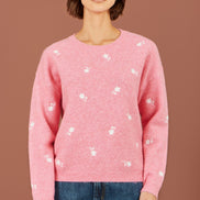 Yumi Pink Daisy Embroidered Relaxed Jumper