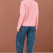 Yumi Pink Daisy Embroidered Relaxed Jumper
