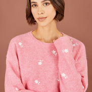 Yumi Pink Daisy Embroidered Relaxed Jumper