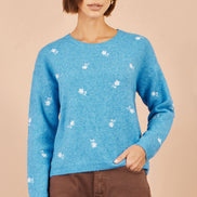 Yumi Blue Daisy Embroidered Relaxed Jumper
