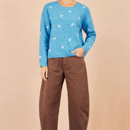 Yumi Blue Daisy Embroidered Relaxed Jumper