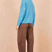 Yumi Blue Daisy Embroidered Relaxed Jumper