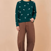 Yumi Green Daisy Embroidered Relaxed Jumper