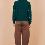 Yumi Green Daisy Embroidered Relaxed Jumper