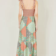 Yumi Multicolour Patchwork Ruched Smocked Maxi Sundress