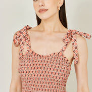Yumi Multicolour Patchwork Ruched Smocked Maxi Sundress
