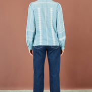 Yumi Blue Cotton Embroidered Panel Shirt