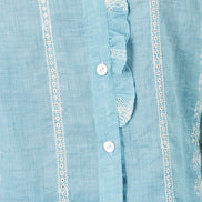 Yumi Blue Cotton Embroidered Panel Shirt