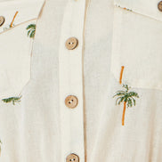 Yumi White Embroidered Palm Print Cotton Playsuit
